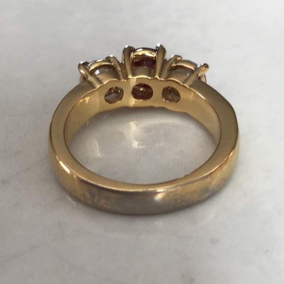 Sparkling Vintage Garnet Sterling Silver Ring with Gold Plate Size 6 1/2 - Picture 14 of 14